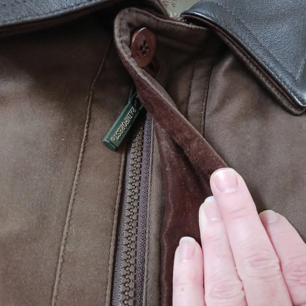 Rainforest Jacket With Removable Down Liner Sz‎ Large Tall Brown Leather Trim